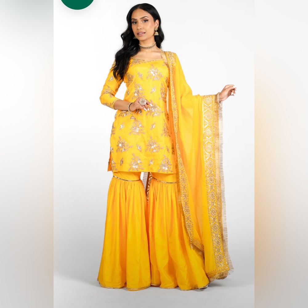 The Saree Room MARIGOLD RYNA GHARARA SUIT AND DUPATTA Size XS